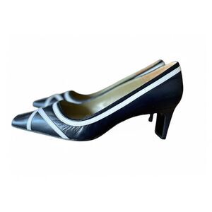 Monique Women's 7M Vintage Black/White Genuine Leather Hills Pumps Made In Spain